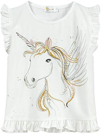 Girls Unicorn Shirts Glitter Graphic Tees Flutter Sleeve Tank Kids Ruffle White Tops for 6 7 Years