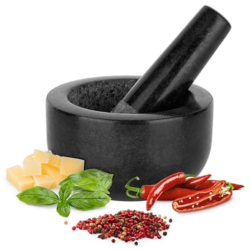 H&S Set de Mortero - Mortero Cocina de Piedra Maciza de Granito Negro para Machacar y Triturar Especias - Set Molcajete Grande de Cocina para Moler - Mortero Piedra Negra | Ya disponible en tu tienda friki favorita! En mundofriki.es!