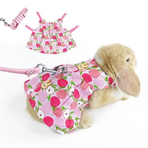 Rabbit Harness and Leash with Cute Accessories for Walking Escape Proof - Mesh Breathable Bunny Vest Harness Outdoo Suit for Ferret Kittn Puppy Small Animals (Pink-Without Accessories,L)