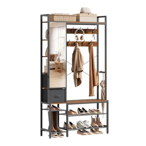 WOLTU Vestiaire d'Entrée avec Miroir et Banc Chaussures, Portant à Vêtement