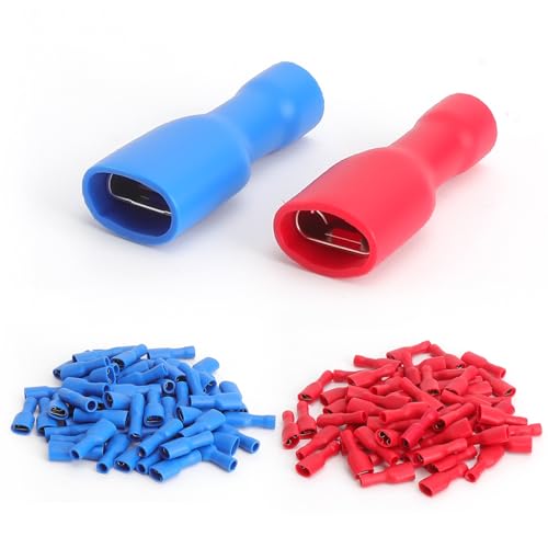 JYYWTSI schnellkupplungsbuchse vinyl vollisoliert 120 Stück 6.3 x 0.8mm Kabelschuh flachsteckhülsen kabelschuhe flachstecker Rot für 0.5-1.5mm² (22-16 AWG), Blau für 1.5-2.5mm² (16-14 AWG)