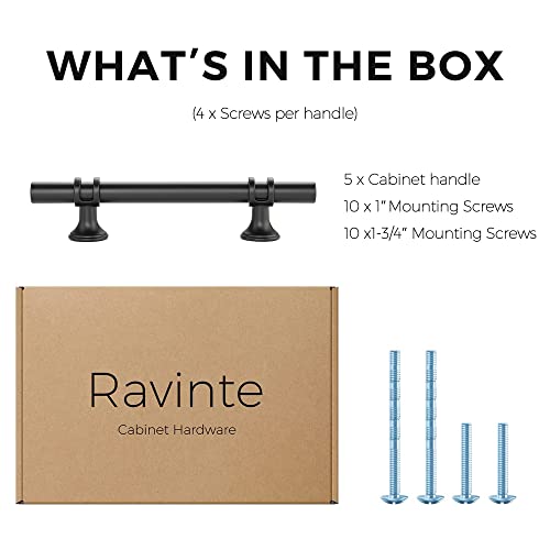 Image of Ravinte 5 Pack 6-3 /8 Inch Cabinet Pulls Kitchen Cupboard Handles with Round Base Matte Black Drawer Pulls Cabinet Handles 6-3 /8 inch Length,4 inch Hole Center