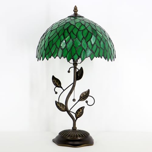 Image of Tiffany Table Lamp Stained Glass Bedside Reading Light W12H19 inch