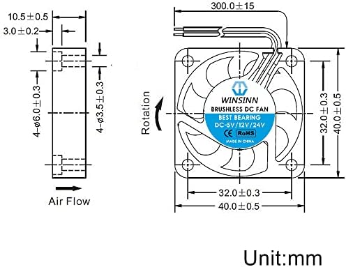 WINSINN 40mm Color LED Fan 24V Hydraulic Bearing Brushless 4010 40x10mm - High Speed (Pack of 4Pcs)
