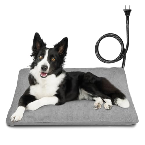 Heizkissen für Haustiere, geeignet für Katzen und Hunde, selbstregulierendes elektrisches Heizkissen, sichere Heizdecke mit bissfestem Kabel, Heizkissen für Hundebetten, Katzenbettenl-Grau 45*75cm