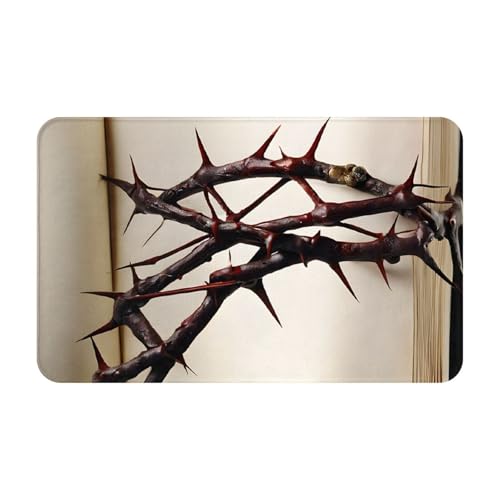 Crown of Thorns Print Living Room Bathroom Kitchen Anti Slip and Absorbent Carpet, Indoor Entrance Door Muddy Floor Mat, Ultra Soft Washable Carpet 21x31.5 Inches
