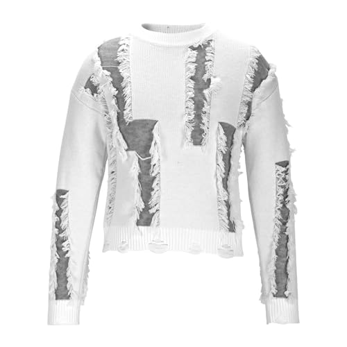 Men's Distressed Y2K Vintage Sweater, Long Sleeve Crewneck Knit Pullover Tops Streetwear Fashion Sweaters2