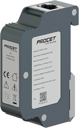 Parafoudre industriel 20 KV PROCET PT-PR01G-10-DIN, blindage haut de gamme RJ45 PoE++ 120W