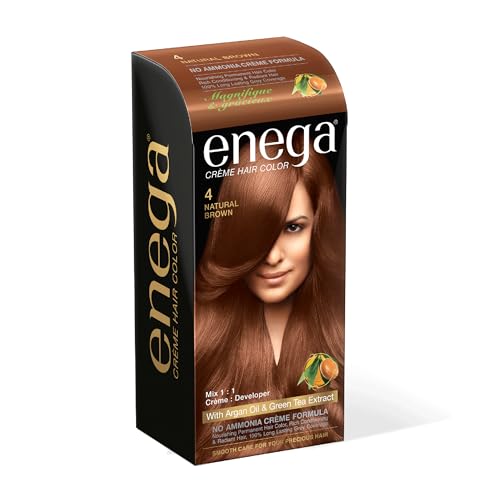 Image of Enega No Ammonia Grey Coverage Long Lasting Creme Hair Color With Argan Oil & Green Tea Extract - Pack of 1(150 ML) (Natural Brown)