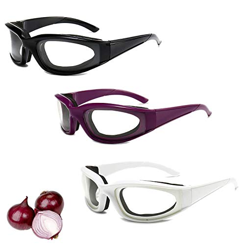 3 Pcs Onion Goggles, Tear Free Onion Glasses with Inside Sponge, Kitchen Gadget for Chopping Onion Cooking Grilling, Tearless Dustproof Eye Protector for BBQ, Women, Men, Cleaning, Kitchen