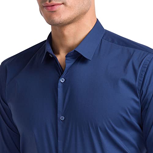 Image of Park Avenue Men's Cotton Blend Solid Pattern Slim Fit Regular Collar Full Sleeve Formal Shirt
