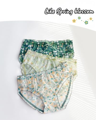Cute Cottagecore Floral Summer Panties for Teen Girls,Breathable Mesh and Moisture-wicking Lining Underwear,4-Pack2