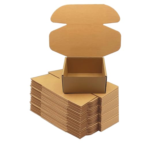 Cajas de envío de 6 x 5 x 3 pulgadas, paquete de 28 cajas de cartón marrón, cajas de regalo pequeñas para embalaje, correo, mudanza y almacenamiento