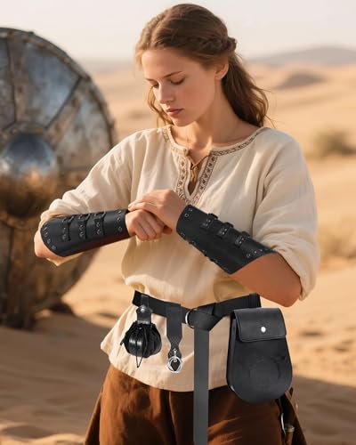 5PCS Renaissance Accessories Medieval Belt Leather Bracers Belt Pouch Keychain Renaissance Costume Set for Halloween2