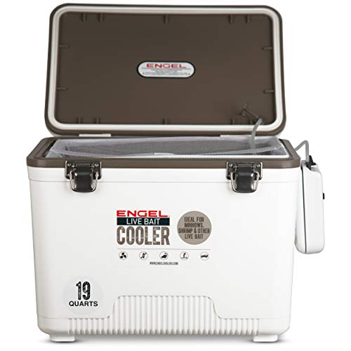 Image of Engel Live Bait Cooler Box with 2nd Gen 2-Speed Aerator Pump - Portable Fishing Station & Minnow Bucket for Shrimp & Other Live Fish with Aerator - ENGLBC-N