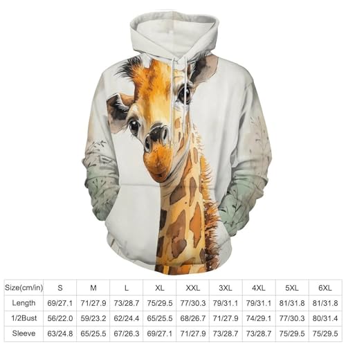 Sweat a capuche homme girafe aquarelle avec poche et impression 3D