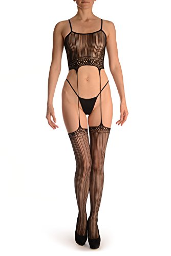 Bodystocking LissKiss noir style burlesque avec bas attachés en taille unique