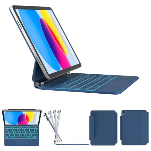 RAYMCRAFT for iPad 11th (A16, 2025)/10th Generation Case with Keyboard, Magic Keyboard 2022, Springy Backlit Keys, Stain-Resistant Surface, Multi-Touch Trackpad, Steel Blue