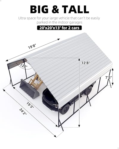 20'x20'x13' Metal Carport for 2 Cars, Heavy Duty Steel Frame for All Weather, Permanent Shelter for Boats, Full-Sized Pickup Trucks, and Tractors, N.W. 800 Lbs