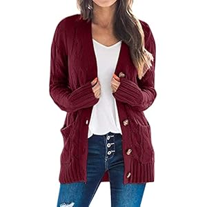 Strickjacke Damen Lang, Strickmantel Damen, Strickjacke Mit Knöpfen Damen Langarm Einfarbig Longstrickjacke Mit Taschen Fashion Elegant Longstrickjacke Winte Pendelverkehr Pullover Cardigan