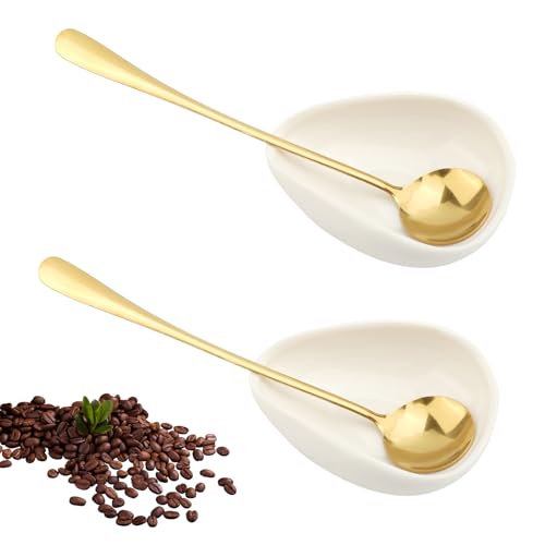 Image of 2Pcs Ceramic Spoon Rest, Small White Coffee Spoon Rest, Coffee Spoons holder for Coffees Bar Accessories, Kitchen Counter, Stirring Utensils