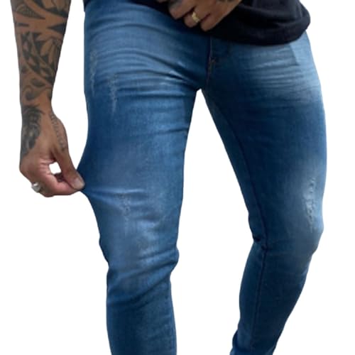 Calça Jeans Sarja Masculina Skinny Slim com Lycra Elastano (44, Azul Escuro)