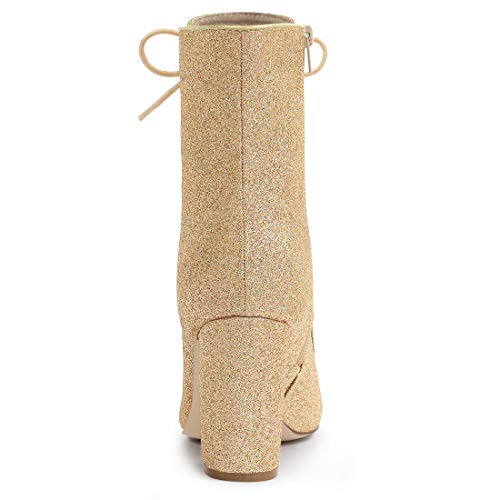 Allegra K Women's Glitter Pointed Toe Block Heel Halloween Ankle Boots4