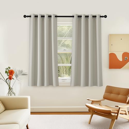 NICETOWN Room Darkening Short Curtain 54 inches Long for Living Room, Grommet Sound Reducing Thermal Insulated Curtains for Bedroom Nursery Window, 46W x 54L, 1 Piece, Natural