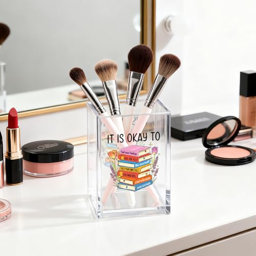 Image of Mental Health Acrylic Pen Pencil Holder for Desk Makeup Organizer (Transparent12)