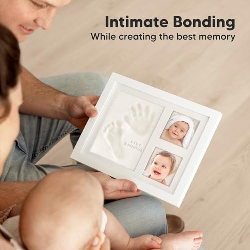 Image of AbhiKalpya Art Studio Baby Handprint & Footprint Keepsake Kit with Frame | Soft Clay Newborn Memory Gift White Set of (1) (Baby Keepsake)