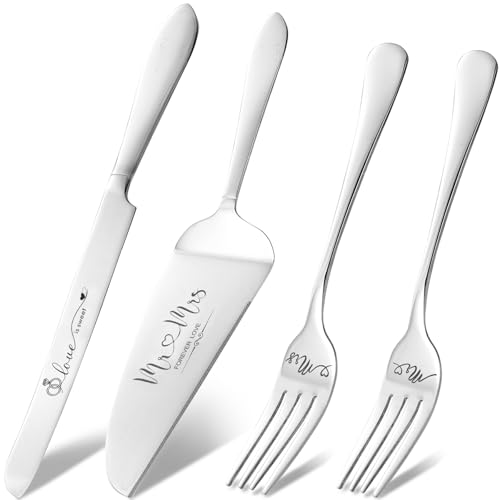 Wedding Cake Knife and Server Set, Cake Cutting Set for Wedding for Couples (Silver) by VARLKA - Used condition - US$15.47