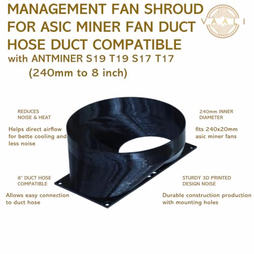 Image of Vaali 240mm to 8 Inch Heat and Noise Management Fan Shroud for ASIC Miner Fan Duct Hose Adapter Compatible with Antminer S19 T19 S17 T17