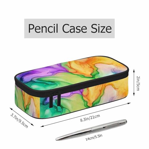 Image of Abstract Print Pencil Case Colorful Fluid Waves Golden Swirls Pencil Bag Pouch Box Organizer for College School Students Boy Girl