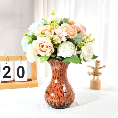 YINUOWEI Ceramic Vase, Modern Small Vases for Home Decor, Elegant Flower Vase Centerpiece for Tables, Office Desk, Room Decor, Fit for Housewarming, Wedding, Birthday (Orange)