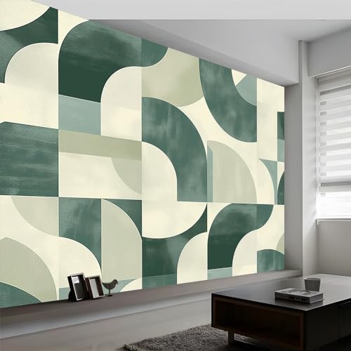 Papier Peint Panoramique 3D Vert Foncé : Art Géométrique Premium 350x256cm