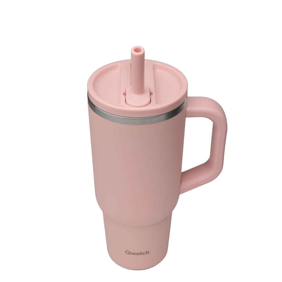 QWETCH - Kubek termiczny Travel Cup - Recykling stali nierdzewnej Pastelowy Różowy - Kubek termiczny Tumbler Termos Z klapką wodoodporny, uchwyt, stojak na kubek, biuro, sport, kubek podróżny, kubek