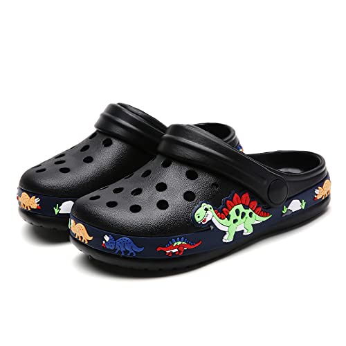 Little Kids Boys Garden Clogs Cute Cartoon Comfort Summer Funny Animal Designed Charm Lightweight Slip On Sandals Shower Slides Non-Slip Walking Slippers For Toddler Unisex Baby Dinosaur Black 24 #TOP1