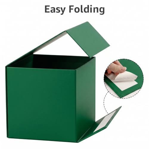 Image of LIFELUM Dark Green Square Gift Box 10.2 x 10.2 x 10.2 inch, 1 Pack Magnetic Gift Box with Lid, Shredded Filler, Card, Ribbon for Birthday, Christmas, Wedding