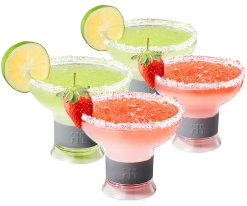 Image of Khen Frozen Margarita & Cocktail Chiller Glasses | Set of 4 | Cooling Cups 12 OZ Unbreakable Tritan Acrylic, Double Wall Acrylic Insulated to Keep your Drink Cool, Freeze Gel Glass Cup Silicone Holder