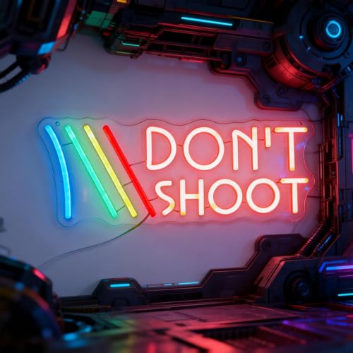 Image of ARC inchDon't Shoot inch Neon Sign for Game Room - Funny Peace Meme LED Light, Rainbow Gradient Wall Decor for Streamer Setup, Dorm, Man Cave, Geeky Gift (16.5 inchx6.3 inch)
