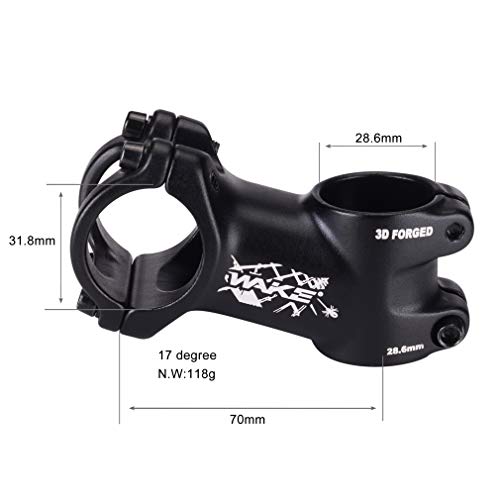 Wake Mtb Stem 31.8 70Mm 17 Degree Bike Stem Mountain Bike Stem Short Handlebar Stem For Most Bicycle, Road Bike, Mtb, Bmx, Fixie Gear, Cycling (Aluminum Alloy, Lightweight, Black) #TOP1