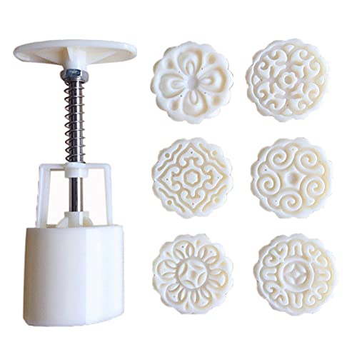 ムーンケーキ型 月餅モールド クッキー型 6枚 模様花片 3D ベーキング型 月餅型 中秋月餅 月餅金型 月餅模具 お菓子 和菓子 中秋月餅 ABS樹脂製 本体+模様花片6枚 DIY クッキー ケーキ 家庭用手動DIYツール中秋節ギフト (6枚 花片)