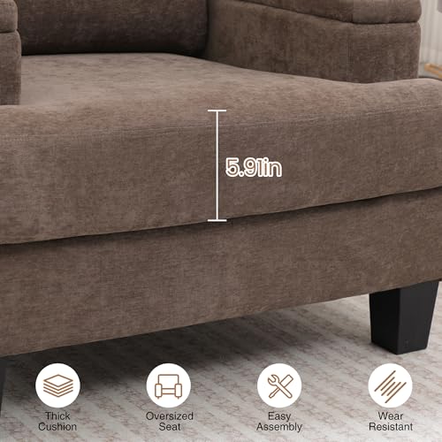 Image of Modern Upholstered Living Room Chairs, Accent Chair with Storage Armrest, Comfy Large Armchair, Fabric Single Sofa ReadingChair for Bedroom, Dark Brown