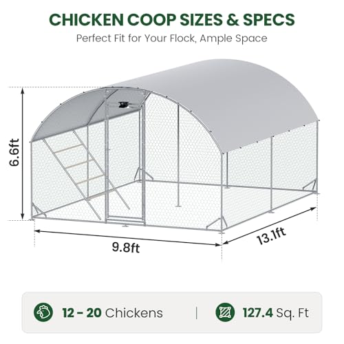 Image of CHIKENCOOP 13x6.5x6.6ft Metal Chicken Coop, Full-Top 2-Room Chicken Run