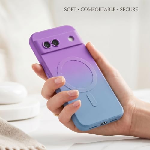 Image of amazon basics Gradient Mag-Safe Case for Google Pixel 8A | Soft Silicone Shockproof Cover with Camera Protection | Slim Lightweight Design | Smooth Touch & Durable - Purple & Gray