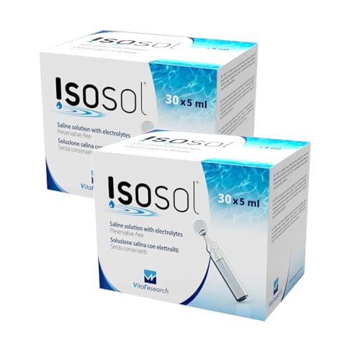 Avízor Isosol Vita-Research 30 x 5 ml - Pack de 2 Boîtes - Solution Saline Stérile avec Électrolytes pour Lentilles de Contact et Lavage Oculaire - Sans Conservateurs, Enrichie en Minéraux Essentiels