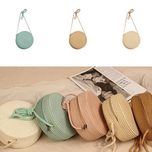 Shoulder Bag Solid Color Handwoven Crossbody Bag for Women Girl Round Beach Bag2