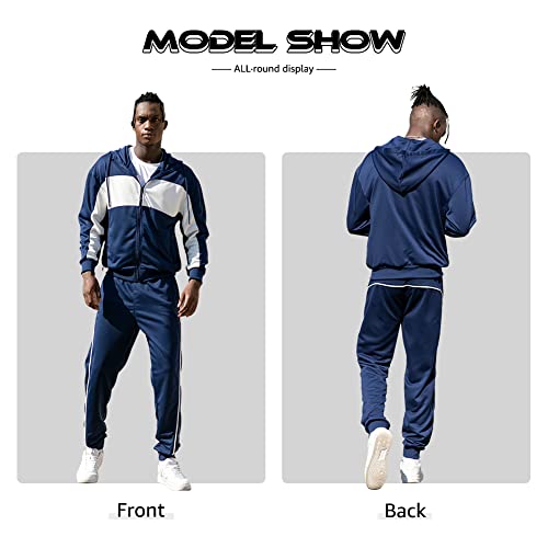 Mens Tracksuit Set Bottoms Full Zip Hooded Top Joggers Trousers Casual Fleece Gym Suit Jacket with Pockets - Image 5