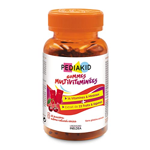 PEDIAKID - Gommes Multivitaminées - Formule Naturelle au Délicieux Arôme de Cerise - Contribue à la Réduction de la Fatigue - Soutient les Défenses Naturelles de l'Organisme - 60 gommes Cover