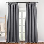 PONY DANCE Pencil Pleat Door Curtain Blackout - 2 Panels Thermal Insulated Curtains for Living Room Privacy Screen Heat Cold Blocking, 52 Inch Width x 90 Inch Drop, Grey